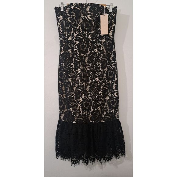 Keepsake Women Medium corset strapless dress Bodycon Lace black nude Peplum $275 - Picture 3 of 9